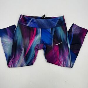 Nike Dri Fit Womens Capri Athletic Leggings Size M‎ Blue Pink Purple AA4434-560